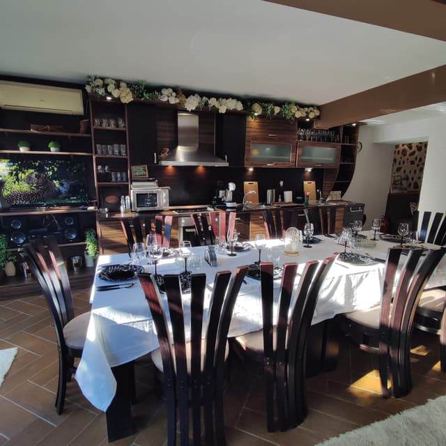 Dining room with wooden table and chairs
